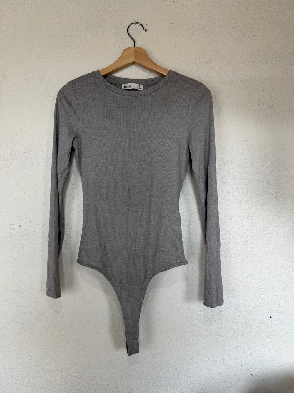 Elodie Gray Long-Sleeve Crew Bodysuit